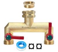 Wisdomgarden Splitter per tubo da giardino in ottone resistente, splitter per rubinetto a 2 vie da 3/4"&1/2", Ingresso acqua esagonale aggiornato, più robusto e duraturo, lo splitter per rubinetto