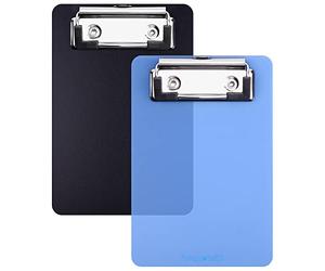 Wisdompro Portablocco A6 2 Pezzi, Cartellina Rigida con Clip 10x15 cm | Mini clipboard in plastica con pinza metallica resistente per appunti, ricevute, note e questioni urgenti Nero, Blu