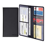 wisdompro Portaoggetti per immatricolazione e assicurazione - in finta pelle di alta qualità, organizer per documenti, patente, carte e altri oggetti essenziali (nero)