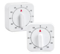 Wisebom 2Pcs Timer da Cucina, Timers da 60 Minuti con Allarme Forte, Contaminuti Quadrato, Batteria non Necessaria, Timer Cucina Meccanico per Cucinare, Fare Sport, Studiare, (Plastica, Bianco)