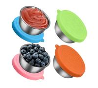 Wisebom 4 Contenitori per Condimenti per Insalata in Acciaio Inossidabile, 50ml Contenitori per Alimenti con Coperchio in Silicone Mini Contenitore Riutilizzabile Tazze per Salsa per Salsa Condimenti