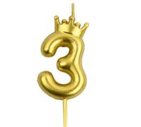 Wisebom Candele di Compleanno Numero, 1Pcs Corona Candele Numeri Oro Candeline Compleanno Dorata, 3D Candele Numerate di Torte Candela per Feste di Anniversario Decorazione (3)