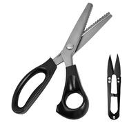 Wisebom Forbici Zig-Zag con Tagliafilo, Forbici Seghettate Professionale in Acciaio Inox con Comoda Maniglia Nero Cesoie Dentellate Seghettate da Sarto Affilato 23.5cm per Stoffa Sartoria Tagliare