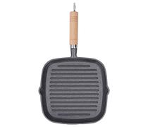 Wisecoco Bistecchiera Antiaderente Quadrata, Moneta Bistecchiera in Alluminio, Multiuso Padella per Bistecca, Padella per Griglia in Ghisa, Manico in Legno Satinato 23 x 21 cm