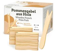 wisefood Forchetta per patatine fritte in legno, 8,5 cm, 10.000 pezzi (1 cartone), posate usa e getta, posate in legno, biodegradabili, naturale, stabile, ecologica