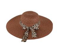 WISEHUBY Cappello da sole estivo da donna, cappello da spiaggia con fiocco protettivo dal sole, cappello casual ed elegante a tesa larga traspirante cappello di paglia - caffè