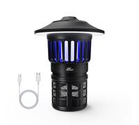 Wisely Trappole per mosche da esterno, portatile, ricaricabile, IPX4, impermeabile, con luce LED regolabile, uccide zanzare, mosche, moscerini, vespe per patio, campeggio, soggiorno, casa, colore nero