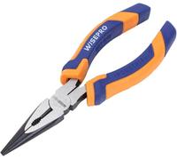 WISEPRO Pinze a becco lungo, 60CR-V, pinza tonda piatta da 160 mm, con taglierina laterale, impugnatura antiscivolo, pinza rotonda multifunzione, antiruggine (6")