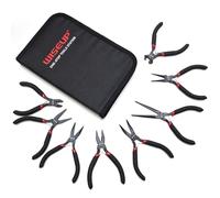 WISEUP Set di 8 mini pinze, ago, rotondo, piatto, lungo, a becco curvo, diagonale, per taglio finale e guardalinee per artigianato, elettronica e creazione di gioielli, con custodia