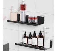 Wisfame Mensola da Doccia Senza Foratura, 30CM Mensole Bagno Adesiva Parete, Portaoggetti Doccia per Bagnoschiuma Shampoo Sapone, 2 Pezzi Organizer Doccia, Nero