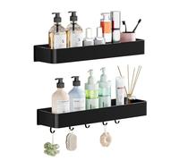 Wisfame Mensola Doccia Senza Foratura,Nero Portaoggetti Doccia con 5 Ganci Removibili, Lmpermeabile e Antiruggine Mensole Bagno,2 Pezzi Organizer Bagno per Shampoo Sapone Bagnoschiuma