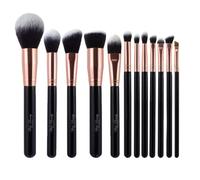 Wishbeauty - Pennelli professionali per il trucco, 12 pezzi, set di pennelli vegani premiati (nero e oro)
