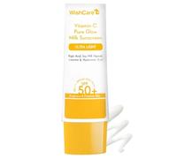 WishCare Vitamin C Pure Glow Milk - Crema solare SPF 50 PA++++ per pelli luminose, ad ampio spettro, protezione solare leggera SPF 50, per pelli secche e grasse, 50 g