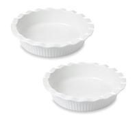 WishDeco Ceramic Pie Dish 23 cm Set of 2, Fluted Edge White Porcelain Baking Plate for Apple Pie Quiche Pot Pie, Oven Microwave Dishwasher Safe