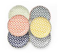 WishDeco Set di 6 Piatti da Dessert, Piatti Piccoli Porcellana 15 cm, Piatti Piani Colorati, Servizio Piatti Moderni per Insalata, Torta, Pasta