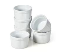 WishDeco Set di 6 Pirottini Ceramica, 200 ml Stampi per Soufflè, Cocotte Forno, Mini Pirottini Creme Brulee, Piccole Ciotole Bianche per Salse, Crema, Aperitivo