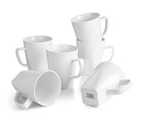 WishDeco Set di 6 tazze da caffè bianche con manico, 400 ml, tazze da caffè in porcellana, tazze da tè, grandi tazze per latte, succo, cioccolata calda, latte, fondo quadrato