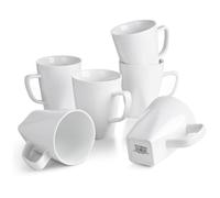 WishDeco Set di 6 Tazze in Porcellana, Tazze da Caffè Grandi 400 ml, Tazze da Tè Bianche in Ceramica, Servizio Tazze per Latte, Cacao, Succo
