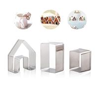 WishesMar Natale Formine Biscotti Mini Casa Pan di Zenzero 3D Stampi Biscotti 3 pezzi Casetta Pan di Zenzero Stampo in Acciaio Inox per la Cottura di Decorazioni Festive DIY Accessori per Pasticceria