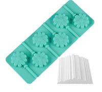 WishesMar Stampo in Silicone 6 Cavità per Cake Pop a Forma di Fiore con 50 Bastoncini di Cartone per Lollipop - Antiaderente Stampi per lecca-lecca, Cioccolatini, Caramelle, Cuocere al Forno
