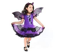 Wishstar Costume di Halloween per Ragazze, Costume da Pipistrello per Ragazze, Gonna Viola da Pipistrello con Ali e Fascia per la Festa di Halloween, Adatto per Altezza 95-105 cm
