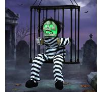WishTip Decorazioni animate per Halloween, fantasma in gabbia, con luce e suono, spaventoso prigioniero parlante, decorazione per porta d'ingresso, patio, cortile, feste di Halloween, decorazione per