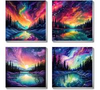 Wishtokee 4 Pezzi Kit per Dipingere con i Numeri per Adulti Bambini Kit di Pittura a Olio con Numeri Senza Cornice Dipingi con i Numeri Decora la Casa Regalo, 20 x 20 cm-senza Cornice