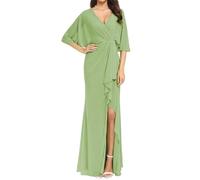 WISIYLE Abiti da damigella d'onore a sirena per la madre della sposa in chiffon abiti da sposa con fessura formale sera partito maxi abito WQL062, Verde salvia, 50