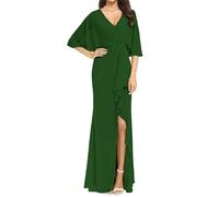 WISIYLE Abiti da damigella d'onore a sirena per la madre della sposa in chiffon abiti da sposa con fessura formale sera partito maxi abito WQL062, Verde smeraldo, 50