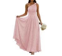 WISIYLE Abiti da damigella d'onore in chiffon per matrimonio una spalla pieghettata una linea formale sera partito maxi abito lungo WQL095, Rosa cipria, 24 Più