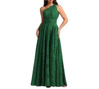 WISIYLE Abiti da damigella d'onore in chiffon per matrimonio una spalla pieghettata una linea formale sera partito maxi abito lungo WQL095, Verde smeraldo floreale, 44