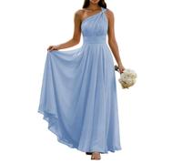 WISIYLE Abiti da damigella d'onore in chiffon per matrimonio una spalla pieghettata una linea formale sera partito maxi abito lungo WQL095, Azzurro, 24 Più