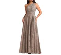 WISIYLE Abiti da damigella d'onore in chiffon per matrimonio una spalla pieghettata una linea formale sera partito maxi abito lungo WQL095, Tortora floreale, 24 Più