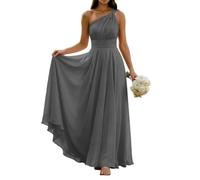 WISIYLE Abiti da damigella d'onore in chiffon per matrimonio una spalla pieghettata una linea formale sera partito maxi abito lungo WQL095, Grigio, 60 Più