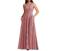 WISIYLE Abiti da damigella d'onore in chiffon per matrimonio una spalla pieghettata una linea formale sera partito maxi abito lungo WQL095, Rosa polverosa floreale, 60 Più