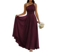 WISIYLE Abiti da damigella d'onore in chiffon per matrimonio una spalla pieghettata una linea formale sera partito maxi abito lungo WQL095, Borgogna, 64 Più