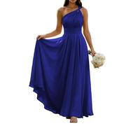 WISIYLE Abiti da damigella d'onore in chiffon per matrimonio una spalla pieghettata una linea formale sera partito maxi abito lungo WQL095, Blu reale, 54 Più