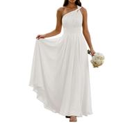 WISIYLE Abiti da damigella d'onore in chiffon per matrimonio una spalla pieghettata una linea formale sera partito maxi abito lungo WQL095, avorio, 52 Più