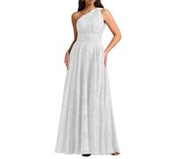 WISIYLE Abiti da damigella d'onore in chiffon per matrimonio una spalla pieghettata una linea formale sera partito maxi abito lungo WQL095, Bianco floreale., 50
