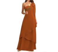 WISIYLE Abito da damigella d'onore a più livelli con una spalla per le donne in chiffon maxi abito da sera formale per ospiti di nozze WQL160, Arancione bruciato, 62 Più