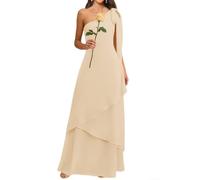 WISIYLE Abito da damigella d'onore a più livelli con una spalla per le donne in chiffon maxi abito da sera formale per ospiti di nozze WQL160, Champagne, 46