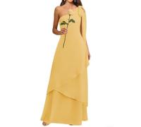 WISIYLE Abito da damigella d'onore a più livelli con una spalla per le donne in chiffon maxi abito da sera formale per ospiti di nozze WQL160, Oro, 58 Più