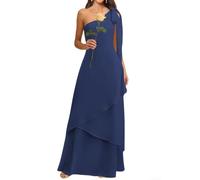 WISIYLE Abito da damigella d'onore a più livelli con una spalla per le donne in chiffon maxi abito da sera formale per ospiti di nozze WQL160, blu navy, 52 Più
