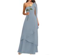 WISIYLE Abito da damigella d'onore a più livelli con una spalla per le donne in chiffon maxi abito da sera formale per ospiti di nozze WQL160, Blu polvere., 50