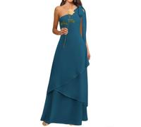WISIYLE Abito da damigella d'onore a più livelli con una spalla per le donne in chiffon maxi abito da sera formale per ospiti di nozze WQL160, Pavone, 46