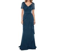 WISIYLE Abito da donna in chiffon con scollo a V per madre della sposa Una linea di applique in pizzo manica corta abiti da sera formali DSJC159, Foglia di t, 52