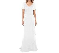 WISIYLE Abito da donna in chiffon con scollo a V per madre della sposa Una linea di applique in pizzo manica corta abiti da sera formali DSJC159, bianco, 40