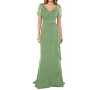 WISIYLE Abito da donna in chiffon con scollo a V per madre della sposa Una linea di applique in pizzo manica corta abiti da sera formali DSJC159, Salvia polverosa., 58