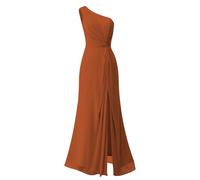 WISIYLE Abito da sera formale increspato lungo della spalla dei vestiti da damigella d'onore della vita dell'impero chiffon delle donne DSJ089, Arancione bruciato, 44