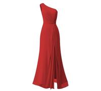 WISIYLE Abito da sera formale increspato lungo della spalla dei vestiti da damigella d'onore della vita dell'impero chiffon delle donne DSJ089, Rosso, 50